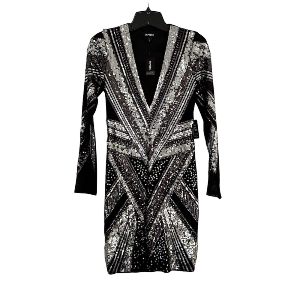 Express Black and Silver Sequin Dress NWT